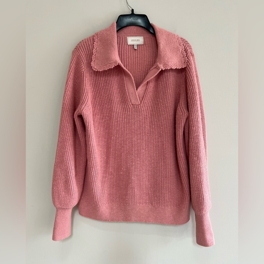 Joules Evangeline Pink Rib Knit Jumper With Crochet Collar in Pink, sz US14/UK18 - Picture 3 of 10